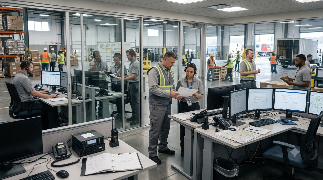 Critical role hiring portfolio showing an unoccupied specialist workstation inside an active operations control center.